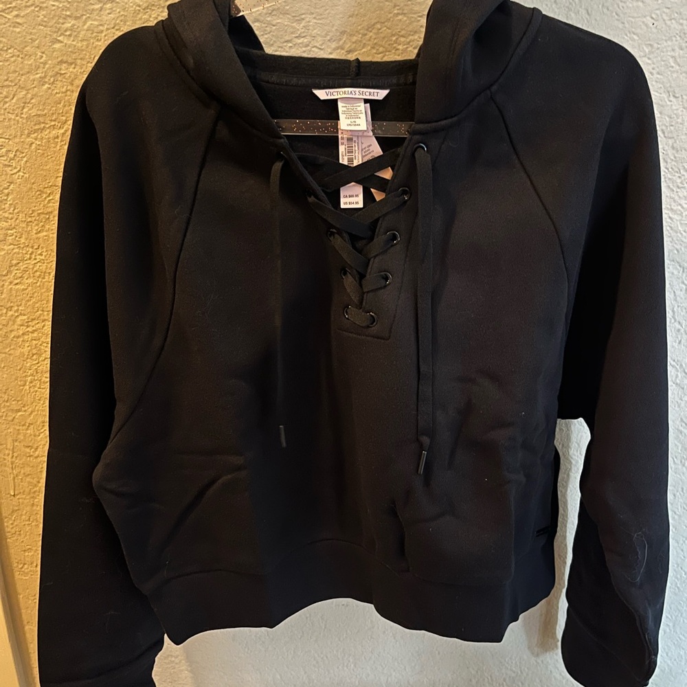 Victoria's Secret Cropped Black Lace-Up Sweatshirt
